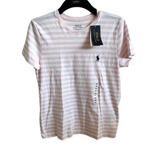 NWT Polo Ralph Lauren Pink & White Striped 100% Cotton SS Crewneck Tee